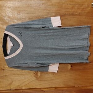 Victoria's Secret Comfy Nightgown Gray & Pink ¾-Sleeve V-Neck 100% Cotton Size M